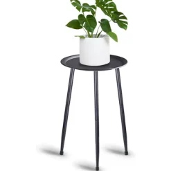 Småbord>50 cm Blomkrukställ i flera nivåer, metallväxtställ, för hemmabalkong inomhusträdgård (svart)