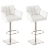BellaFurn Stolar>2 -deluppsättning av barstolar - Fashionabla avföringar - Höjd justerbar för ultimat sittplatskomfort | Färg: Vit | Basfärg: rostfritt stål
