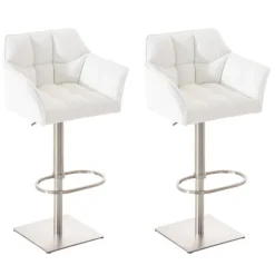 BellaFurn Stolar>2 -deluppsättning av barstolar - Fashionabla avföringar - Höjd justerbar för ultimat sittplatskomfort | Färg: Vit | Basfärg: rostfritt stål