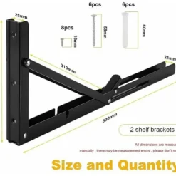 Hyllor>2 Kraftiga hopfällbara hyllkonsoler, 500x170mm, Svart, Kompatibel med garagearbetsbänk, Väggmonterbar