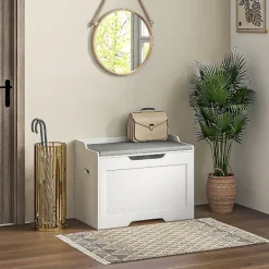 Northio Sittpuffar>103 liters förvaringsbox med lock, sits, sittkista med förvaringsutrymme, avtagbar sittdyna, för vardagsrum, sovrum, vit