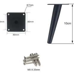 Balkongmöbler>4 lutande bordsben, möbelben i metall, avsmalnande möbelben, 201 rostfritt stål, svart, höjd 10 cm
