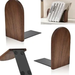 Kontorsmöbler>1 Par Bokstöd, Valnötsbokstöd, Halkfria Bokstöd, Tunga Träbokstöd Stöd Naturlig Valnöt Round