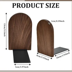 Hyllor>1 Par Bokstöd, Valnötsträ Bokstöd, Halksäkra Bokstöd, Tunga Trä Bokstöd Stöd Naturlig Valnöt Round