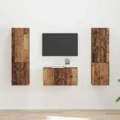 vidaXL Tv-Bänkar>3 pcs Gammalt trä