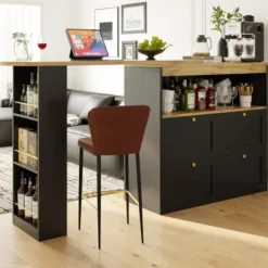 Köksö>360° roterande barbord med 4 lådor och öppna hyllor, 105x39cm, för vardagsrum/studierum