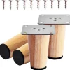 Småbord>4 st 8 cm Trämöbler Ben, Ersättningsben i Massivt Trä för Soffor med Monteringsplattor, Skruvar och Halkskyddsmattor för Soffbord