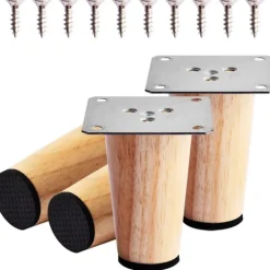 Småbord>4 st 8 cm Trämöbler Ben, Ersättningsben i Massivt Trä för Soffor med Monteringsplattor, Skruvar och Halkskyddsmattor för Soffbord