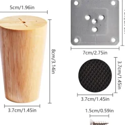 Småbord>4 st 8 cm Trämöbler Ben, Ersättningsben i Massivt Trä för Soffor med Monteringsplattor, Skruvar och Halkskyddsmattor för Soffbord