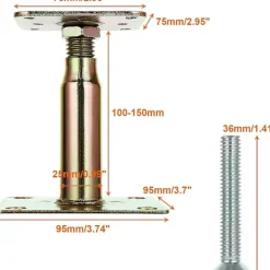 Balkongmöbler>2 st 100-150 mm Galvaniserad Justerbar Höjdbar Stolpfot Stöd, Högpresterande Takstöd Kompatibel Byggnad - Guld