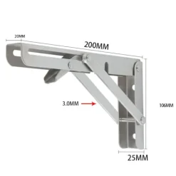Balkongmöbler>2 st 200 mm väggmonterade fällbara konsoler i rostfritt stål, fällbara konsoler, kraftiga fällbara konsoler
