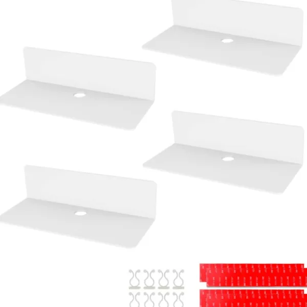 Hyllor>4 st akryl flytande vägghyllor, 23*9,5 cm, självhäftande hylla utan borrning med 8 kabelklämmor, liten hylla för kontor, badrum, kök, sovrum, vit