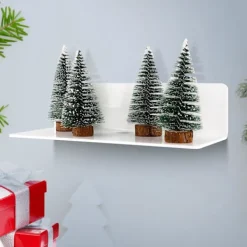 Hyllor>4 st akryl flytande vägghyllor, 23*9,5 cm, självhäftande hylla utan borrning med 8 kabelklämmor, liten hylla för kontor, badrum, kök, sovrum, vit