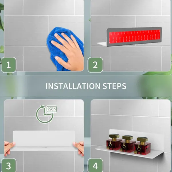 Hyllor>4 st akryl flytande vägghyllor, 23*9,5 cm, självhäftande hylla utan borrning med 8 kabelklämmor, liten hylla för kontor, badrum, kök, sovrum, vit