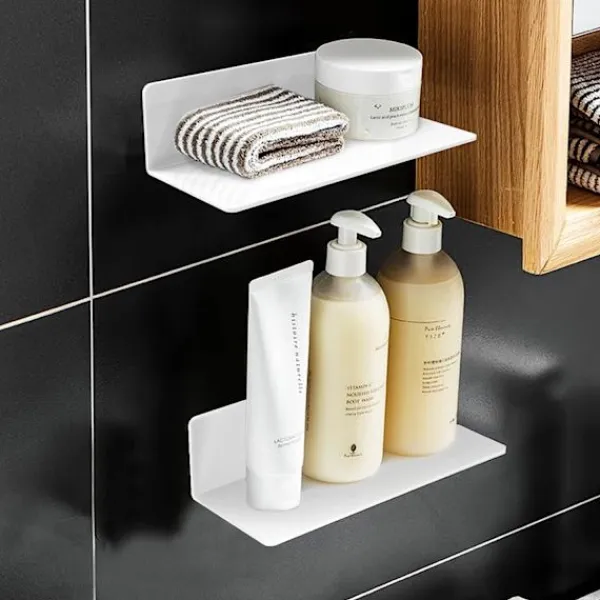 Hyllor>4 st akryl flytande vägghylla, 23*9,5 cm, självhäftande hylla utan borrning med 8 kabelklämmor, liten hylla för kontor, badrum, kök, sovrum, vit