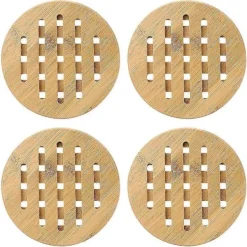 Matgrupper>4 st Bambu Bordstablett Anti-skållning Halkfri Skål Kopp Värmeisoleringsdyna För Hem Kök Användning (rund form)