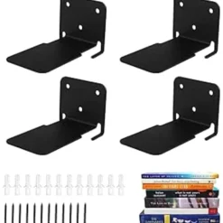 Hyllor>4 st bokvägghylla, osynligt flytande bokhylla, flytande hyllor för böcker, med hål och skruvar, svart flytande metallhylla