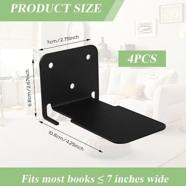 Hyllor>4 st bokvägghylla, osynligt flytande bokhylla, flytande hyllor för böcker, med hål och skruvar, svart flytande metallhylla