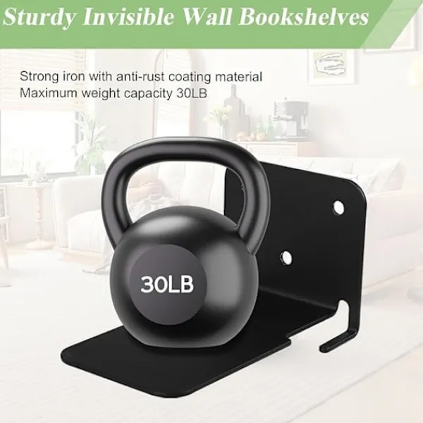 Hyllor>4 st bokvägghylla, osynligt flytande bokhylla, flytande hyllor för böcker, med hål och skruvar, svart flytande metallhylla
