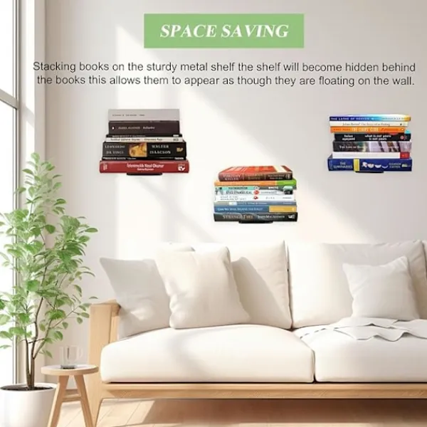 Hyllor>4 st bokvägghylla, osynligt flytande bokhylla, flytande hyllor för böcker, med hål och skruvar, svart flytande metallhylla