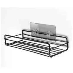 Hyllor>1 st Borrfri Metallhylla, Förvaring för Badrum och Kök, Kök- och Badrumstillbehör för Placering av Föremål, Svart