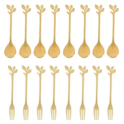 Matgrupper>16 st Dessertsked och Gaffel Set Tårtgaffel Kaffesked Fruktgaffel Rostfritt Stål Guld