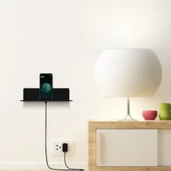 Hyllor>2 st flytande vägghyllor i akryl, 23*9,5 cm, självhäftande hylla utan borrning med 4 kabelklämmor, liten hylla för kontor, badrum, kök, sovrum, svart | Fyndiq