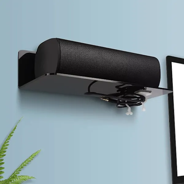 Hyllor>2 st flytande vägghyllor i akryl, 23*9,5 cm, självhäftande hylla utan borrning med 4 kabelklämmor, liten hylla för kontor, badrum, kök, sovrum, svart | Fyndiq