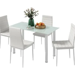 Northio Matgrupper>5 St. Matgrupp, Matbord Med 4 Stolar, Köksbord Med Härdat Glasskiva, Matsalsgrupp, Stål, Svart