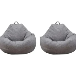 Sittsäckar>2 st Serie Lazy Soffa Överdrag Ostoppad Linne Recliner Säte Säckstol Puff Soffa Tatami Överdrag Grå