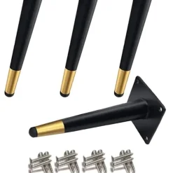 Småbord>4 st sneda bordsben i metall, koniska möbelben, 201 rostfritt stål, svart guld, 15 cm höga, halkfri tyst bas för soffor