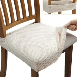 Stolar>4 st Stretch Jacquard Stolskydd Avtagbara och Tvättsbara (med Ba