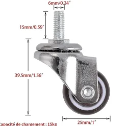Stolar>4 st Svänghjul, 25mm Stam Möbelhjul i M615, Svängbara Gummihjul, För Vagnar, Trolley, Spjälsäng, Skåp, Bord, Lastning