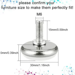 Stolar>30 ställbara jackfötter i plast och metall med mutter M6*15*30mm, vita