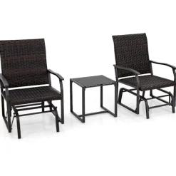 Northio Balkongmöbler>3 stycken Balkongmöbler i rotting Balkongset med 2 stolar & bord Trädgårdsmöbler med vadderad sits