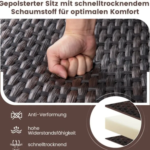 Northio Balkongmöbler>3 stycken Balkongmöbler i rotting Balkongset med 2 stolar & bord Trädgårdsmöbler med vadderad sits