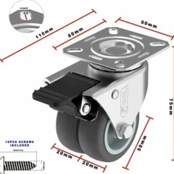 Balkongmöbler>4 Svängbara Hjul för Möbler 400KG 50mm med Broms och Utan Broms Industriella Transporthjul