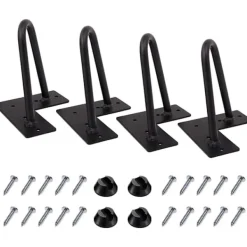 Soffbord>4 tum hårnålsben, kraftiga metallbordsben för skåp, garderob, TV-skåp, lådor, nattduksbord, 3/8" diameter satin svart tvåstångs järntrådsben