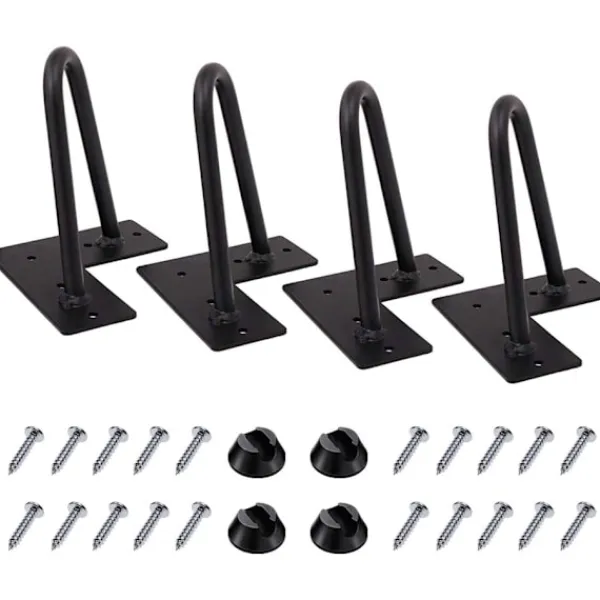 Soffbord>4 tum hårnålsben, kraftiga metallbordsben för skåp, garderob, TV-skåp, lådor, nattduksbord, 3/8" diameter satin svart tvåstångs järntrådsben