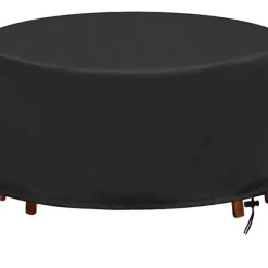 9484896357638 Sittpuffar>128 x 71 cm runt trädgårdsbordsskydd, vattentätt trädgårdsmöbelskydd, 210D Oxford-tyg runt utomhusbordsskydd