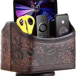 Kontorsmöbler>Antik Läder Fjärrkontrollhållare, 360 Graders Roterande Skrivbords TV Fjärrkontrollförvaring/Låda