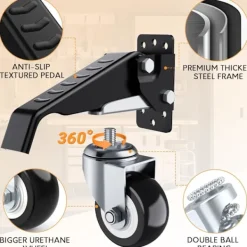 Kontorsmöbler>Arbetsbänks hjulsats, 300 kg kapacitet, 4 kraftiga teleskopiska arbetsbänkshjul, stålkonstruktion polyuretanhjul