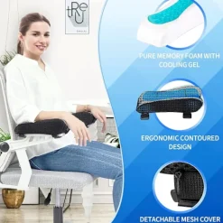 Kontorsmöbler>Armstödsskydd för kontorsstolar - Skumarmstöd med ergonomisk form - Minnesformkudde för armstöd på kontorsstolar, spelstol - Set om 2