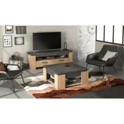 DEMEYERE Soffbord>AUSTIN fyrkantigt soffbord - Hamilton och Sidewalk ekdekor - L 80 x D 80 x H 37,2 cm -