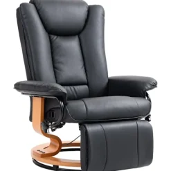 Northio Fåtöljer>Avslappningsfåtölj vridbar tv-fåtölj med liggfunktion och fotstöd kan rymma upp till 150 kg, tv-fåtölj av konstläder i svart för vardagsrum