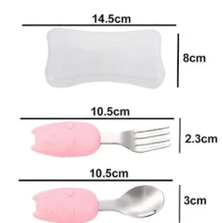 Matgrupper>Babyskeds- och gaffelset – silikon och rostfritt stål – set med bestick för barn och småbarn