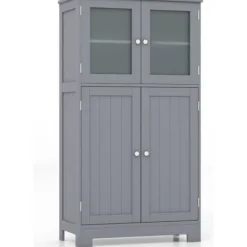 COSTWAY Skåp>Badrumsmöbler - - 4 dörrar - 3 justerbara hyllor -