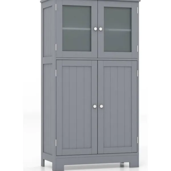 COSTWAY Skåp>Badrumsmöbler - - 4 dörrar - 3 justerbara hyllor -