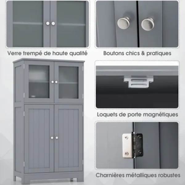 COSTWAY Skåp>Badrumsmöbler - - 4 dörrar - 3 justerbara hyllor -