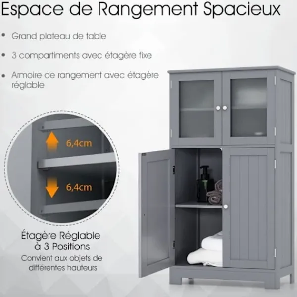 COSTWAY Skåp>Badrumsmöbler - - 4 dörrar - 3 justerbara hyllor -